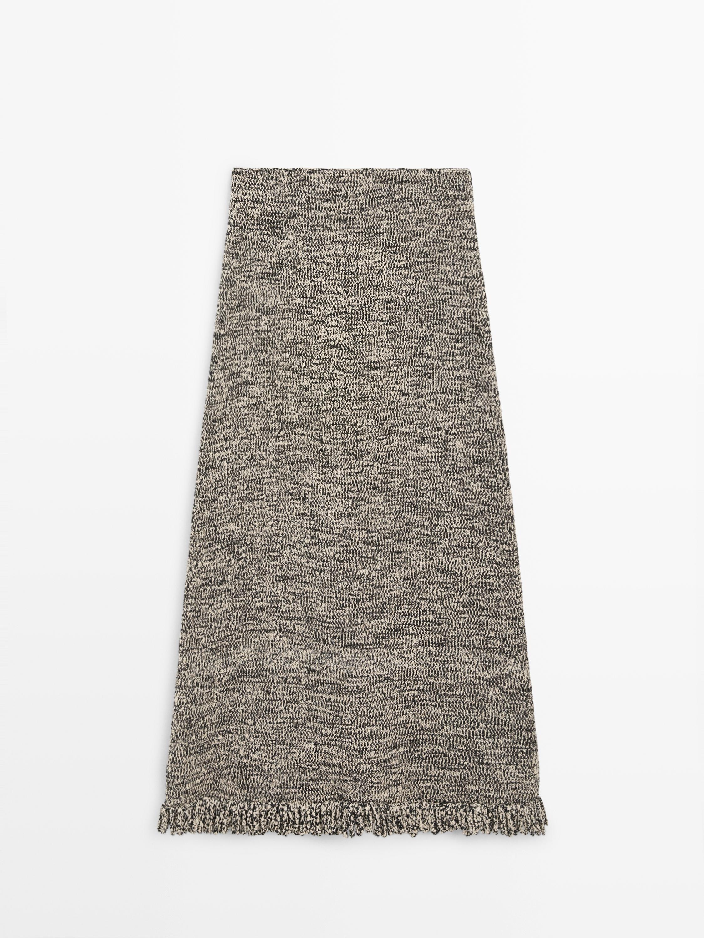 Total look knit skirt with fringing — Black