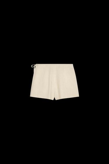 BEADED LINEN BLEND BERMUDA SHORTS - Light beige by Zara