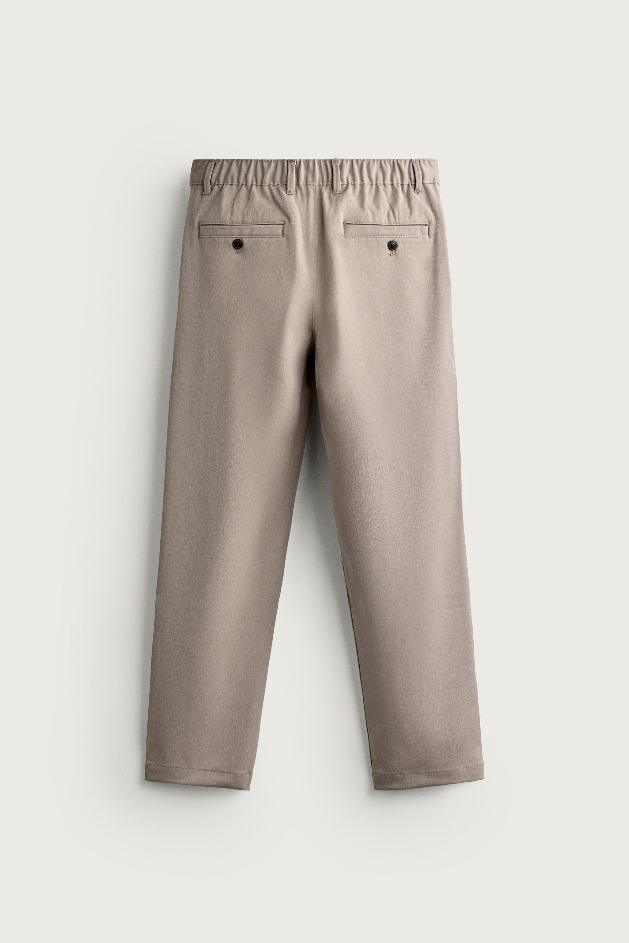 RELAXED FIT PLEATED PANTS — Beige