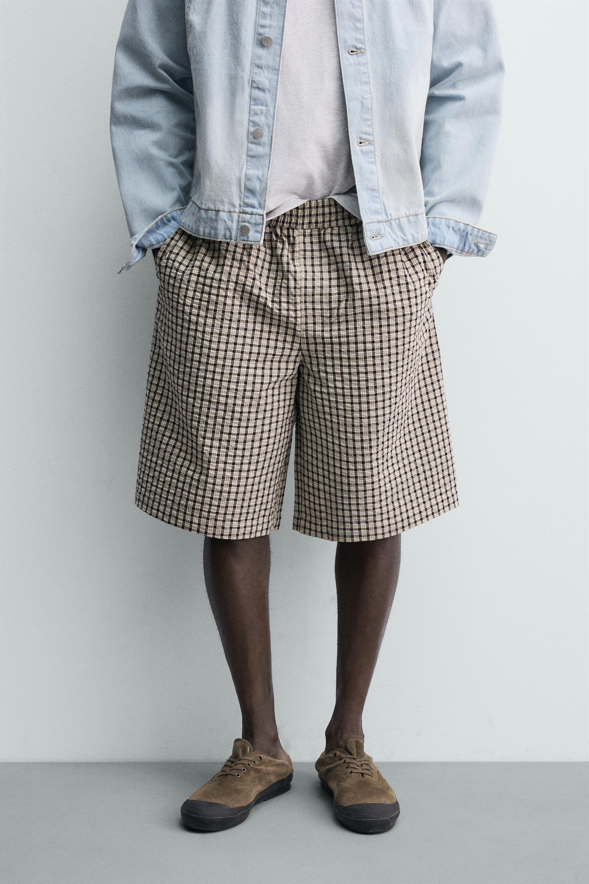 TEXTURED PLAID SHORTS