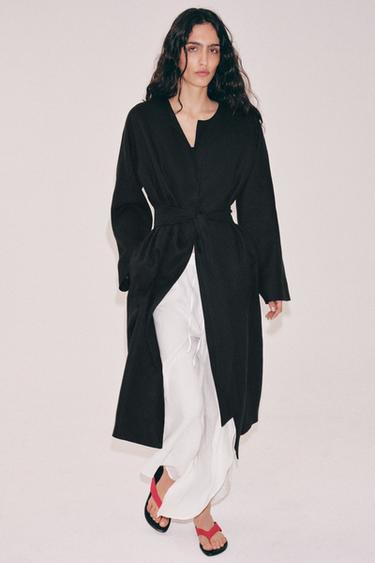 MANTEAU CEINTURÉ EN LIN ZW COLLECTION - Noir de Zara