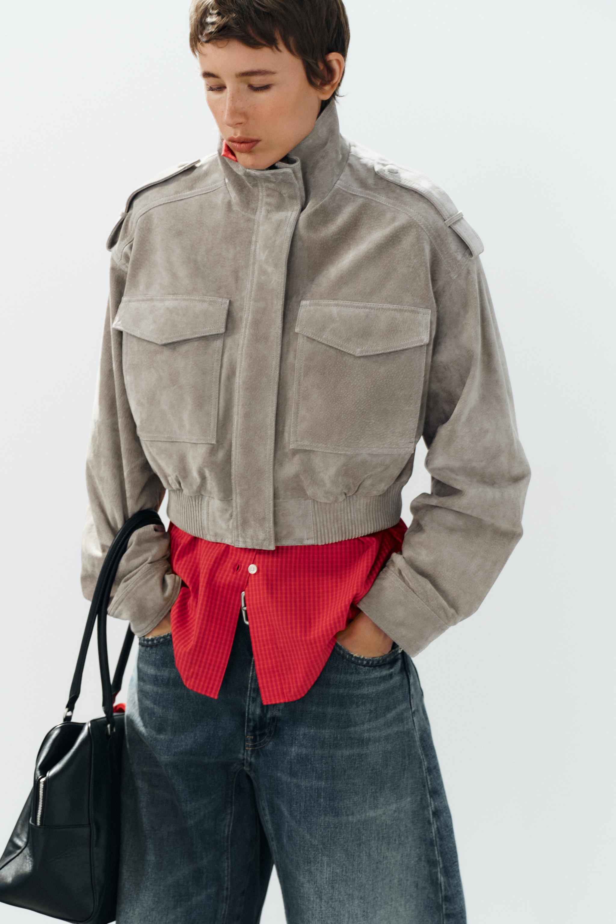 100% LEATHER CROPPED JACKET WITH TABS
