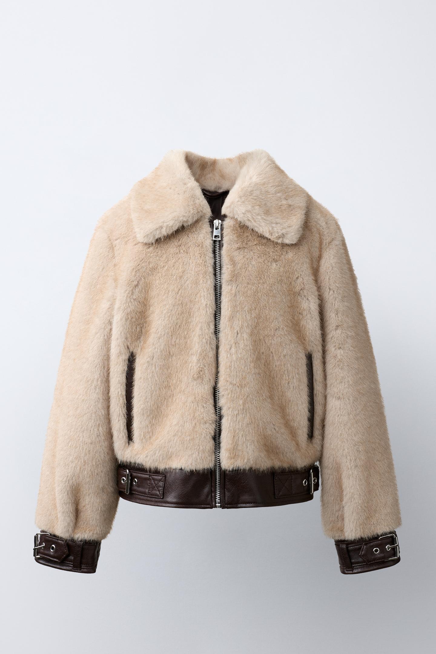 Детская куртка Zara Combined Faux Fur, цвет: Экрю / Коричневый