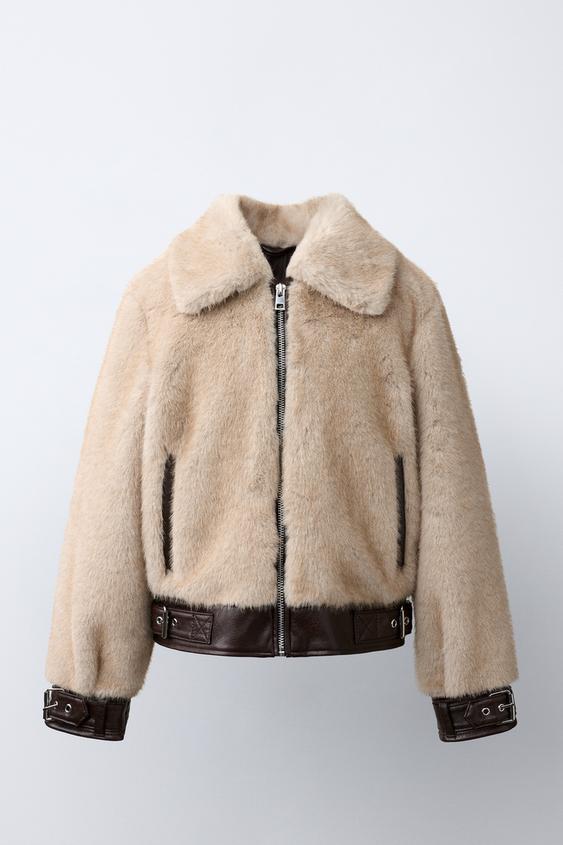 CAZADORA EFECTO PELO COMBINADA - Crudo / Marrón de Zara - Imagen 0