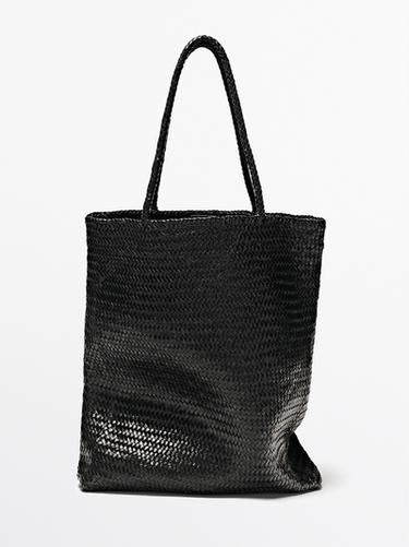 Zara Large woven nappa leather tote bag - Black - Image 0