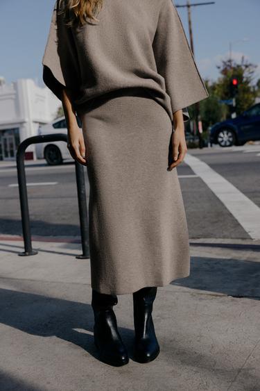 PLAIN KNIT MIDI SKIRT - Sand / Marl by Zara
