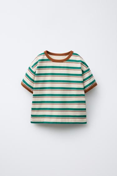 СМУГАСТА ФУТБОЛКА З ОЗДОБЛЕННЯМ - Коричневий/екрю Zara - Зображення 0