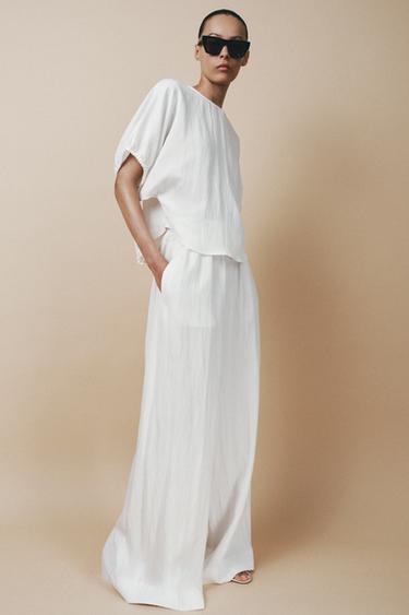 PANTALON PALAZZO ZW COLLECTION - Blanc cassé de Zara - Image 4