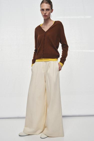 Zara 100% EXTRA-SOFT WOOL CARDIGAN - Brown