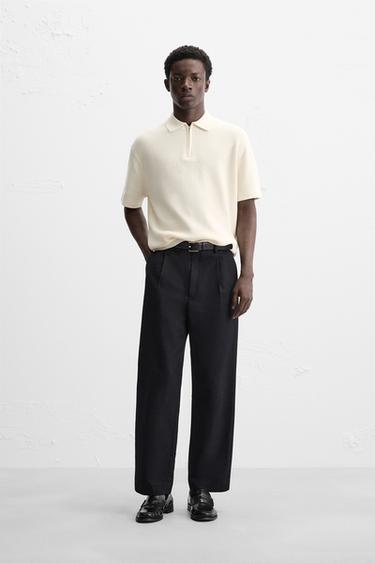 PURL KNIT POLO SHIRT WITH ZIP - Ecru by Zara