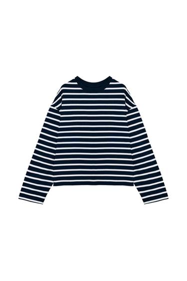 Zara STRIPED LONG SLEEVE T-SHIRT - White / Navy