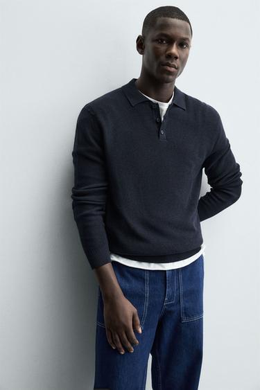 PURL KNIT POLO SHIRT - Navy blue by Zara - Image 5