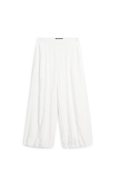 Pantalon fluide bouffant texturé - Blanc de Zara