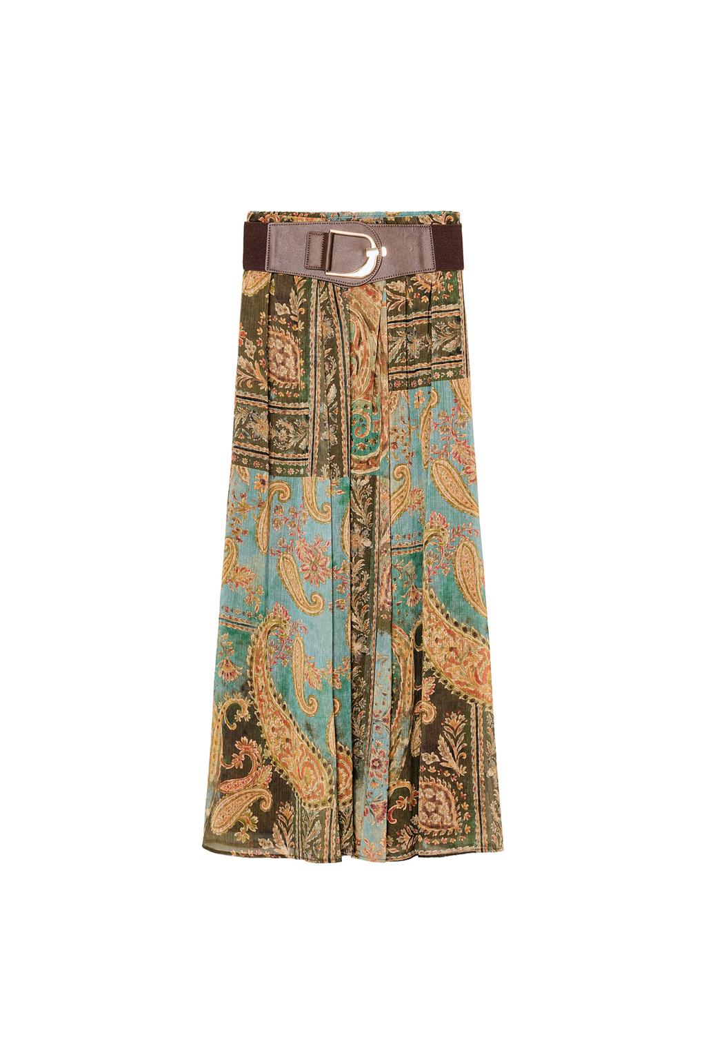 PRINTED MIDI SKIRT WITH BELT - image 3