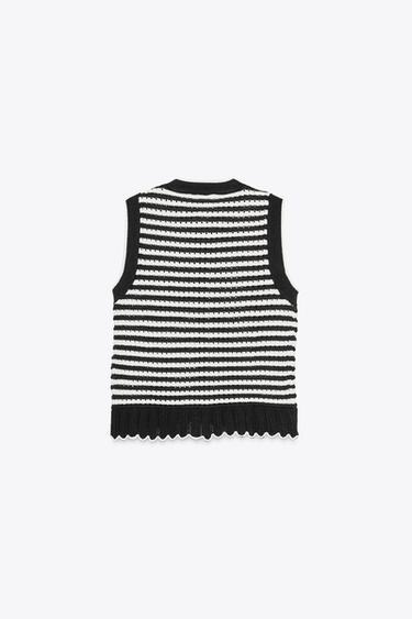 TOP GILET EN MAILLE RAYURES - Bleu marine / Blanc de Zara - Image 4