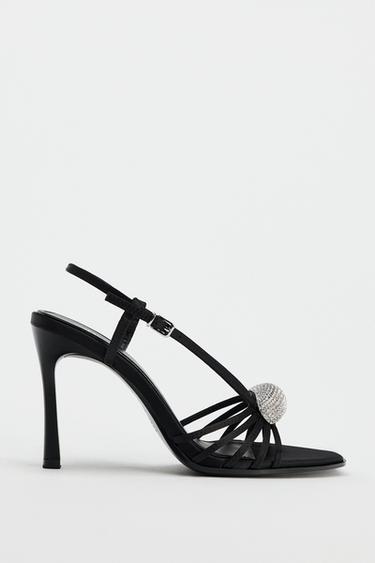 SANDÁLIA DE SALTO COM ENFEITE DE BRILHO - Preto da Zara - Imagem 0