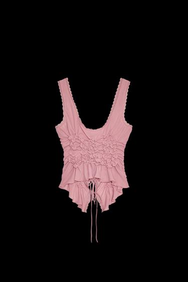 Zara TIED RUCHED TOP - Pink