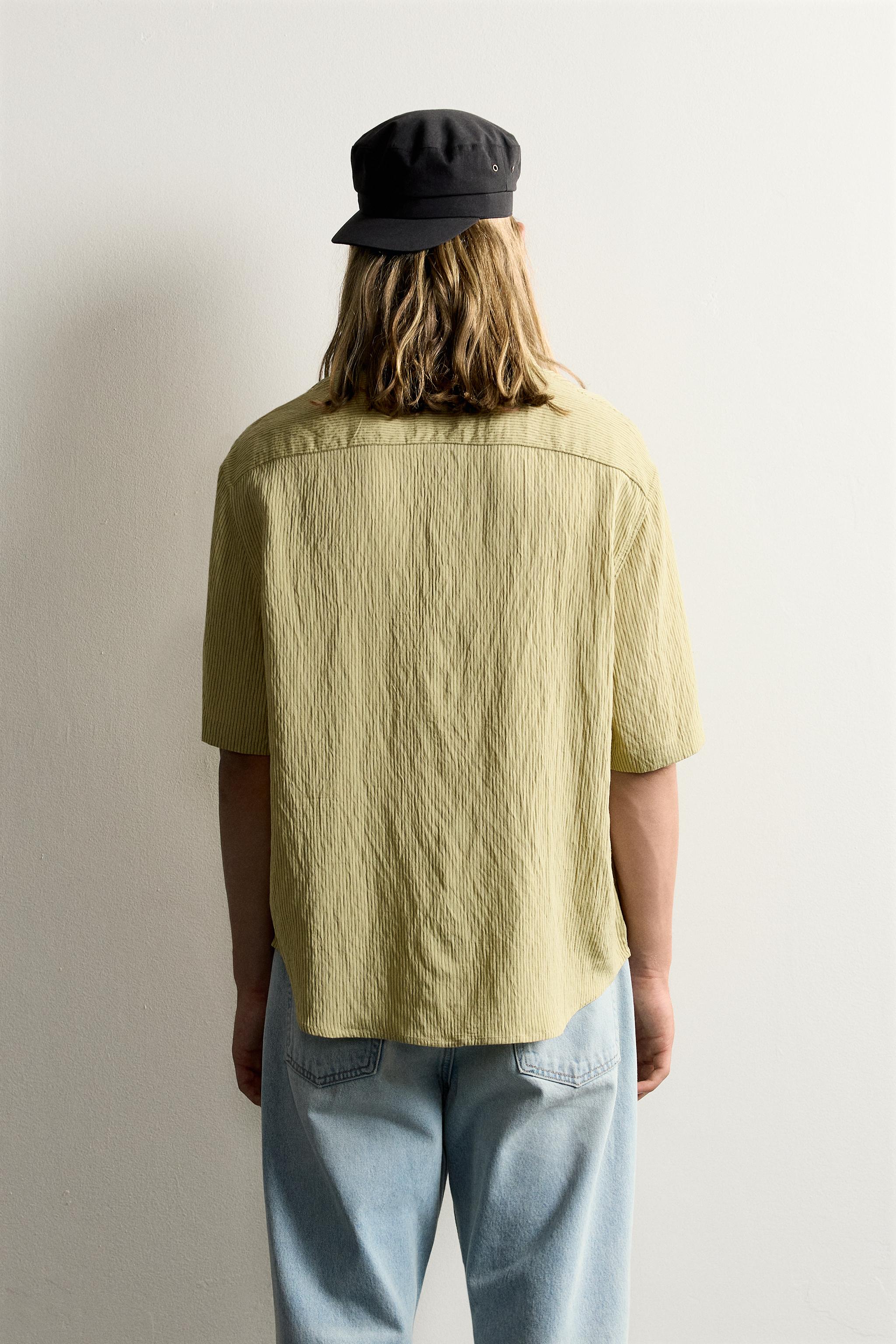 Мужские рубашки Zara STRIPED JACQUARD BOXY FIT SHIRT — фото 3