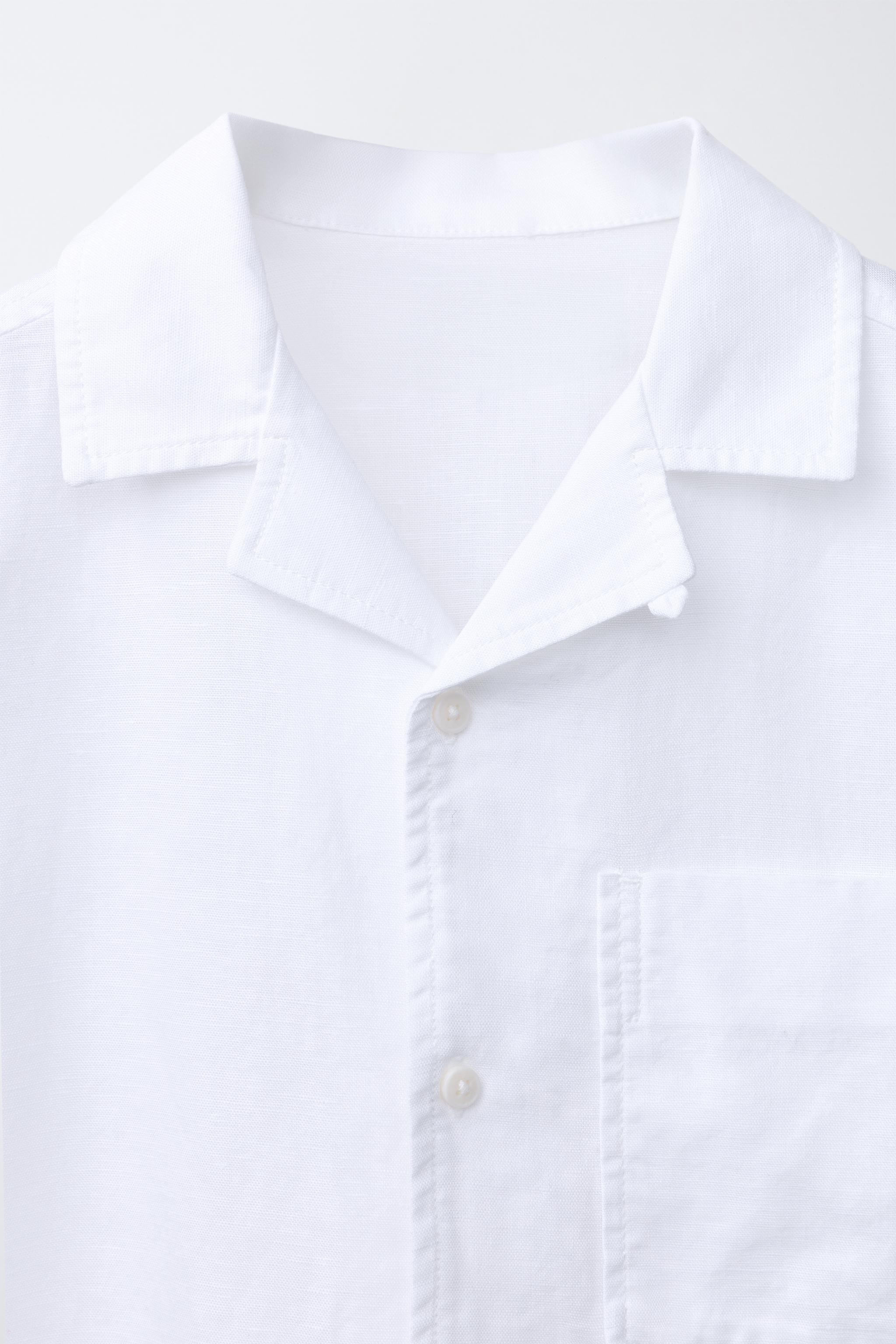Zara LINEN AND COTTON SPREAD COLLAR SHIRT — фото 4