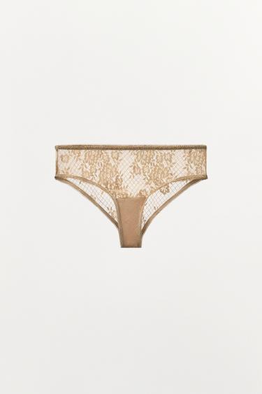 CULOTTE LARGE EN DENTELLE - Doré de Zara