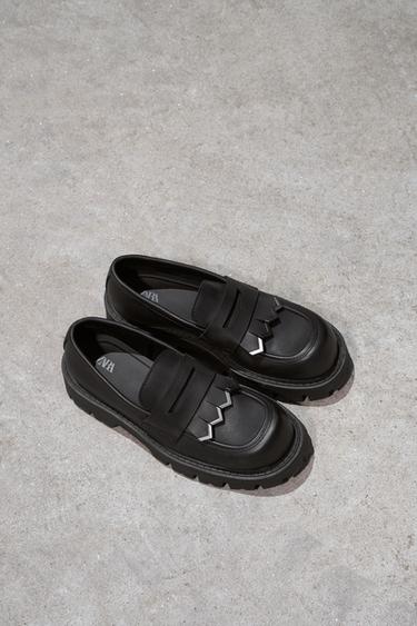 Zara 粗跟流蘇樂福鞋 - 黑色