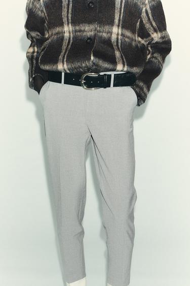 PANTALON ÉTROIT À CEINTURE - Gris de Zara - Image 1