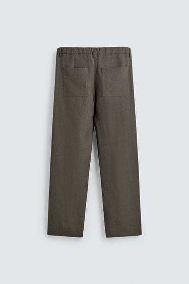 100% LINEN STRAIGHT-LEG TROUSERS - Grey green by Zara - Image 7