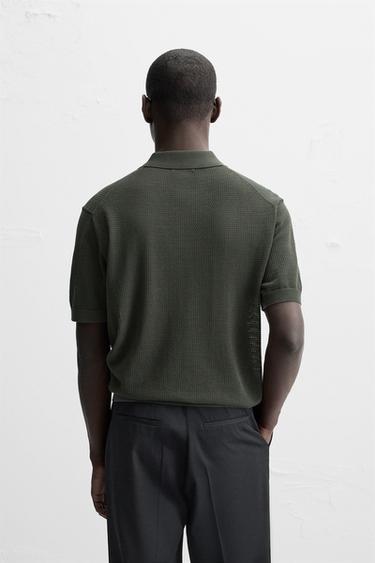 POLO EN MAILLE STRUCTURÉ PERFORÉ - Gris taupe de Zara - Image 2