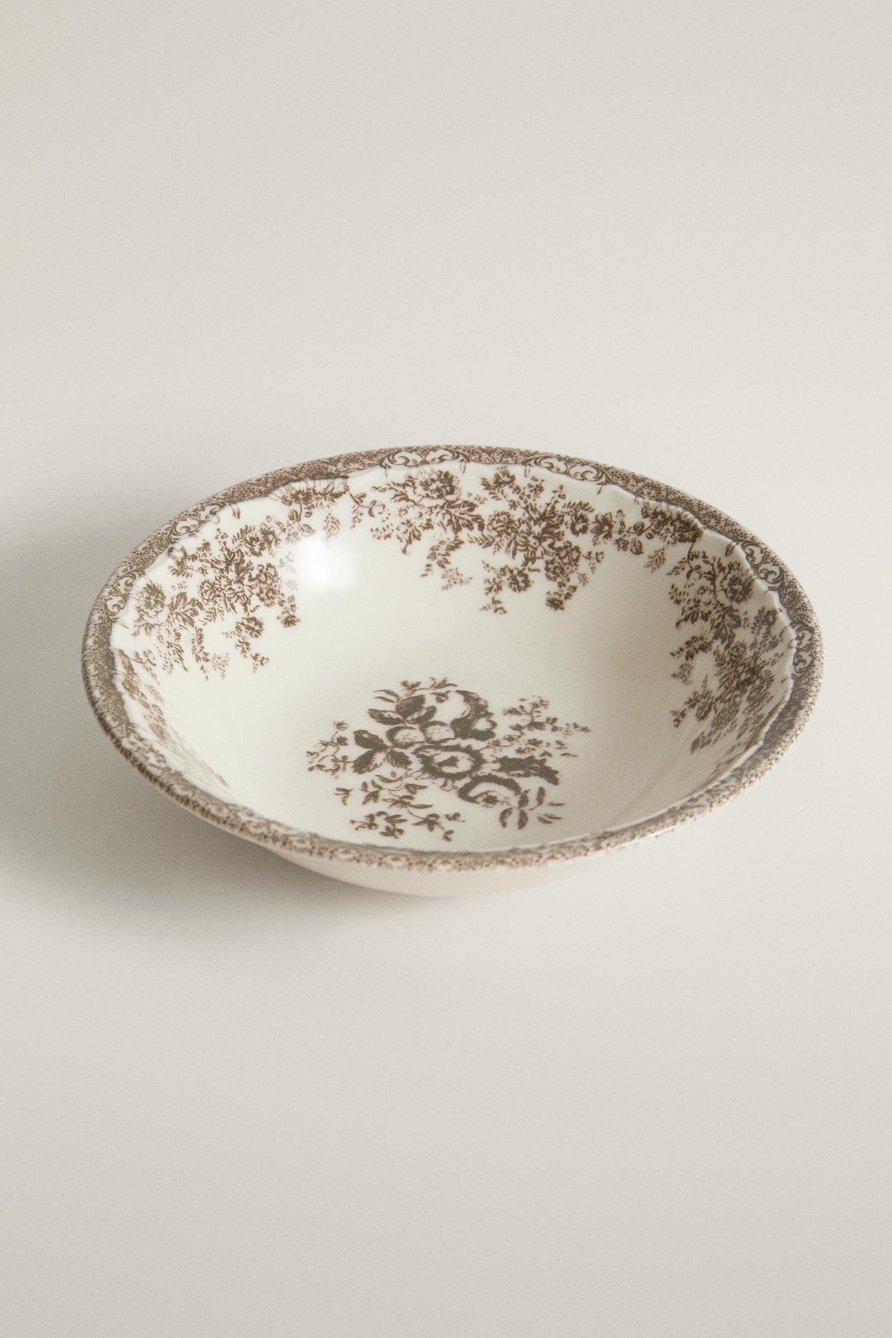 FLORAL EARTHENWARE BOWL — Brown