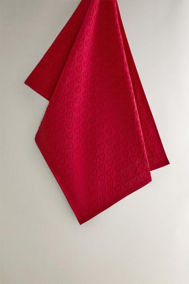 Zara CHRISTMAS COTTON TERRYCLOTH TEA TOWEL WITH HEARTS - 紅色