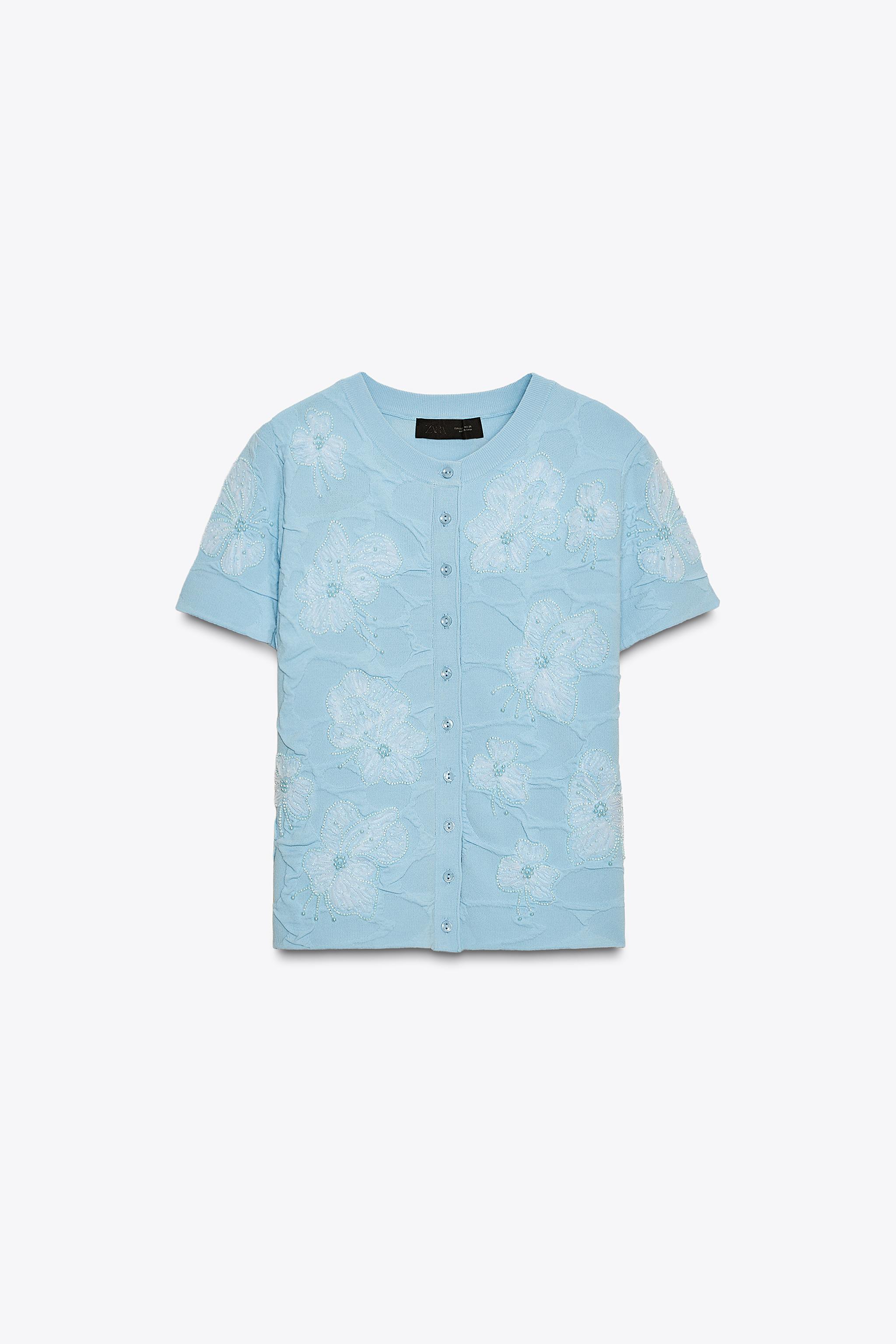 BEADED KNIT CARDIGAN - Light blue | ZARA United States