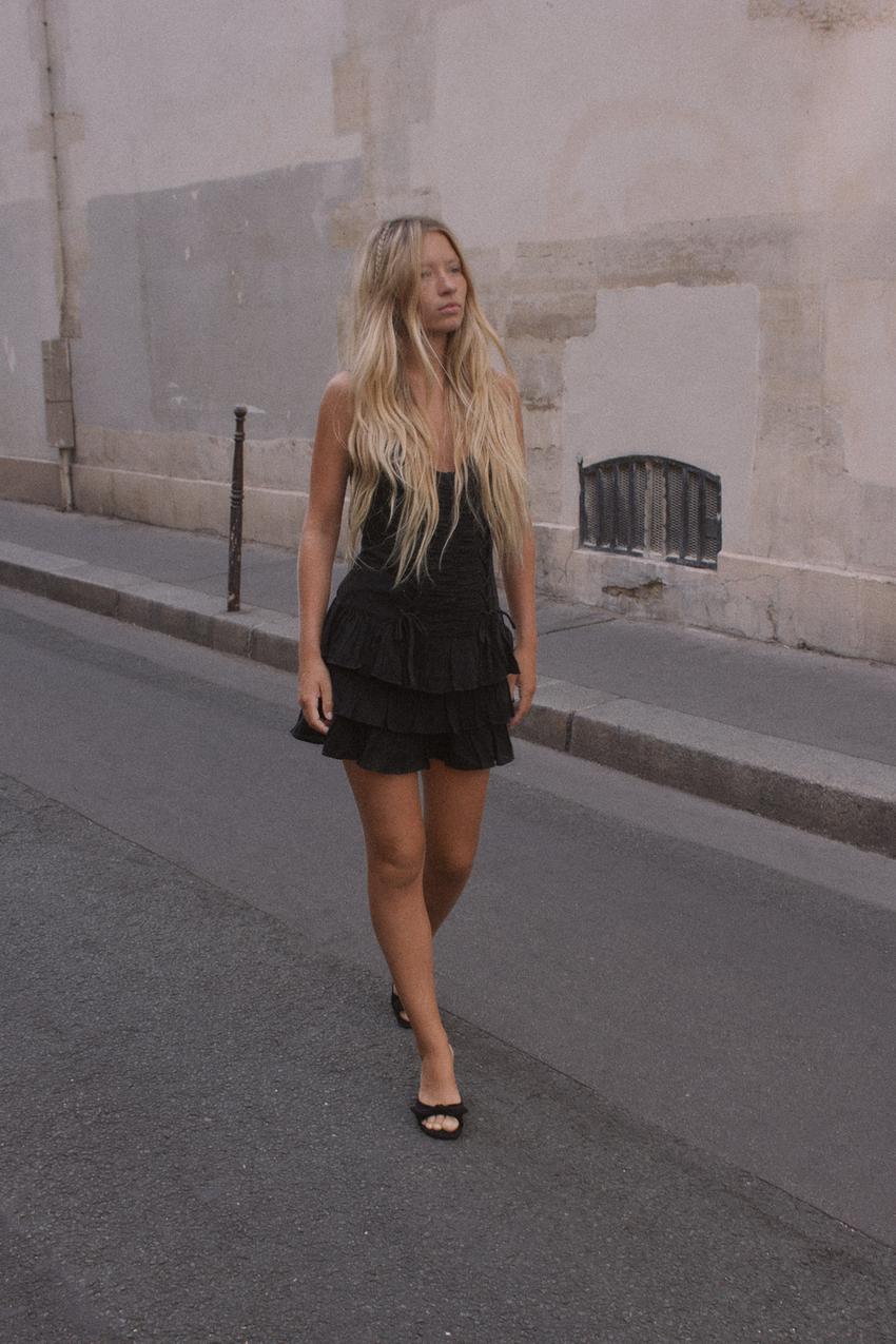 ruffle mini dress black Aria Tiered Shop American Threads Online Boutique White / S MODEL INFO Model is wearing size XS Height boohoo Women's Tall Ruffle Dropped
