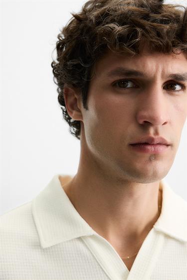 TEXTURED CHECK POLO SHIRT - Oyster-white by Zara - Image 4