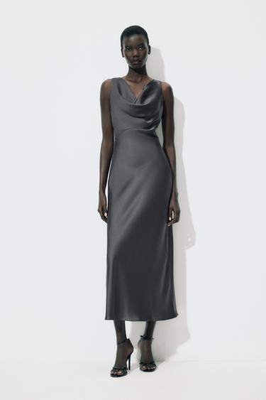 VESTIDO MIDI SATINADO - Gris antracita de Zara