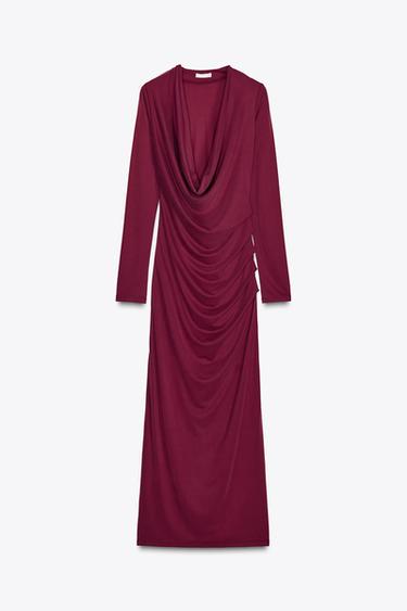 DRAPED NECKLINE MIDI DRESS - Red by Zara - Image 6