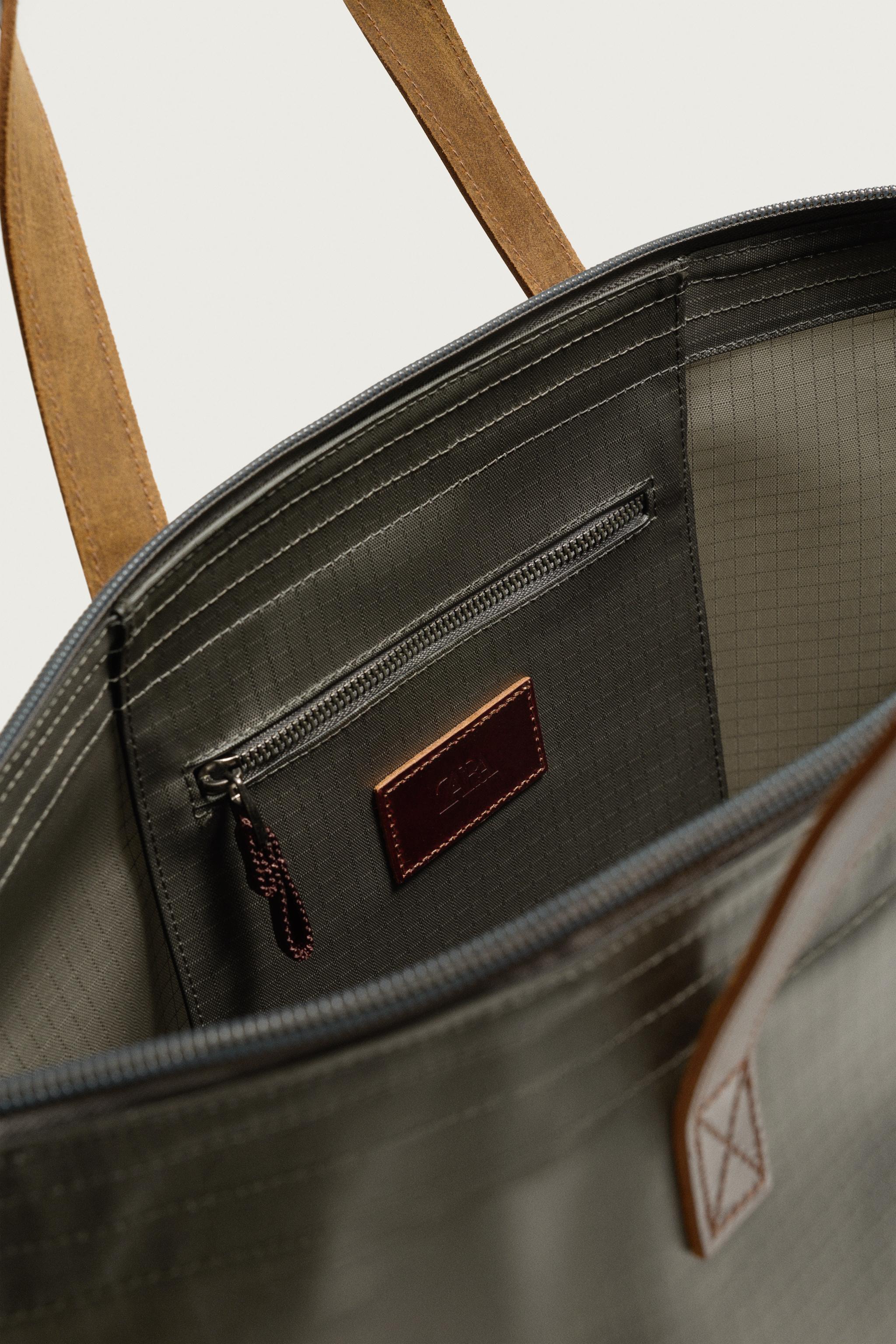 LEATHER DETAIL TRAVEL BAG - Grey | ZARA India