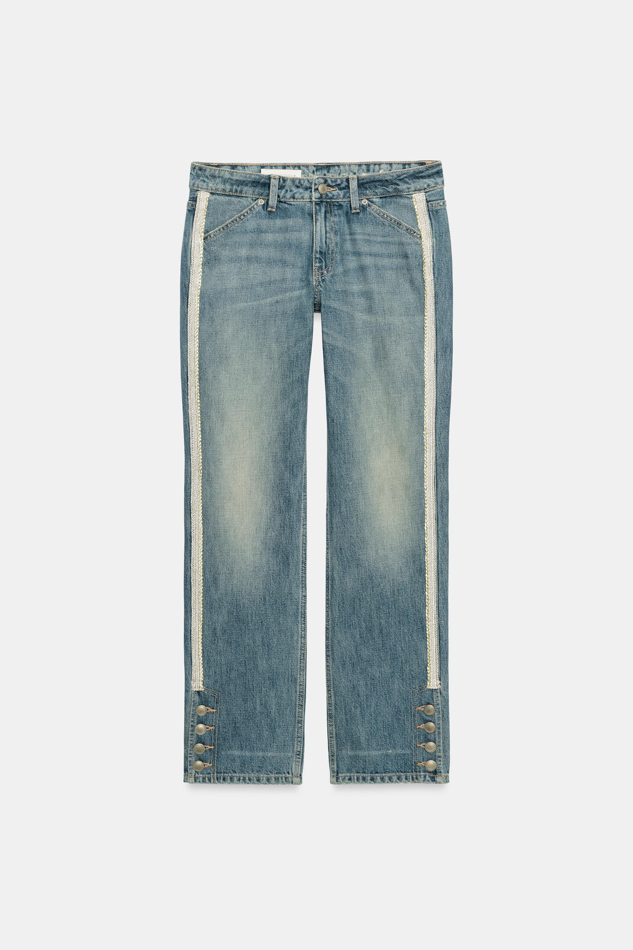 TRF MID-RISE STRAIGHT LEG SIDE STRIPE JEANS