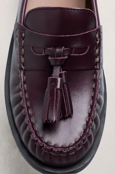 LEATHER TASSEL LOAFERS LIMITED EDITION - Burgundy Red by Zara - Image 8