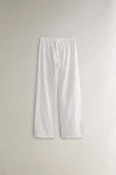 PANTALONI RICAMI GIGLI - Bianco di Zara - Immagine 0