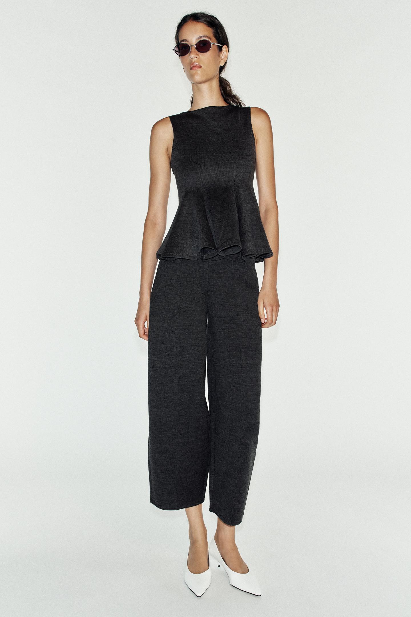 Женский топ Zara Soft Peplum Top, цвет: Антрацитовый серый — фото 1