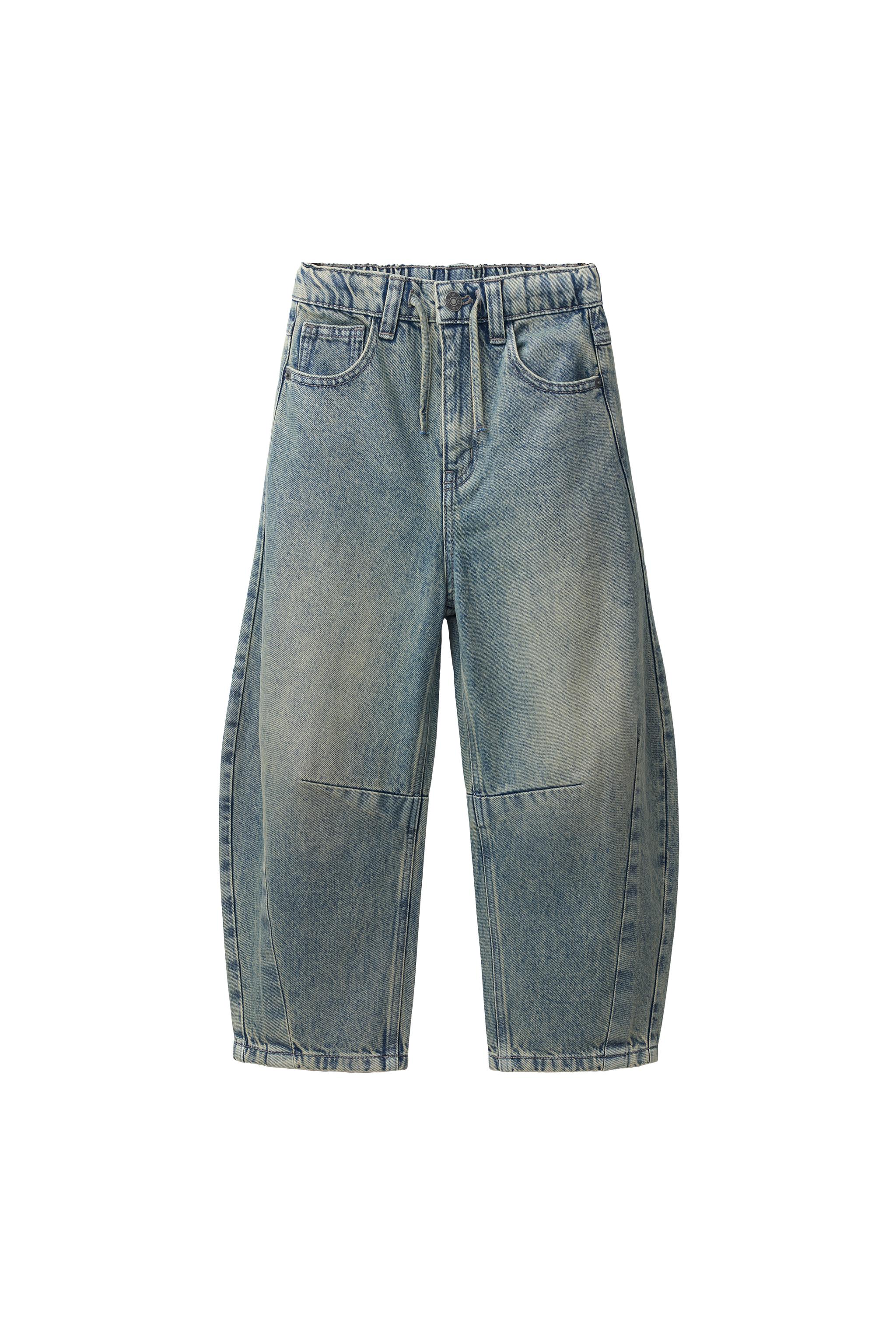 ウォッシュ加工バレルレッグデニムパンツ - ブルー/グリーン | ZARA