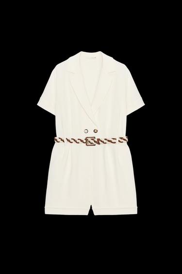 MONO CORTO CINTURÓN TRENZADO - Beige claro de Zara - Imagen 0