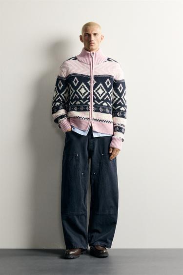 CHAQUETA PUNTO ROMBOS COMBINADO - Marino / Blanco de Zara - Imagen 0