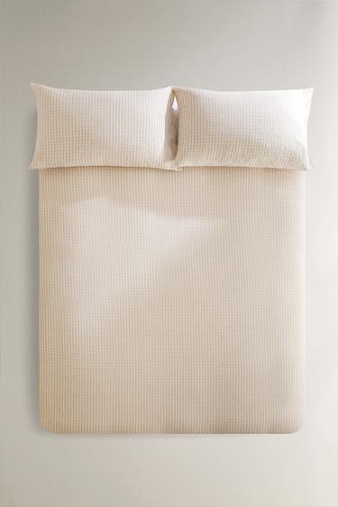DYED THREAD CHECK DUVET COVER - Light beige by Zara - Image 0