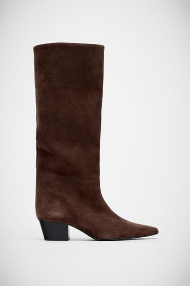 COWBOY SPLIT SUEDE BOOTS - Brown by Zara