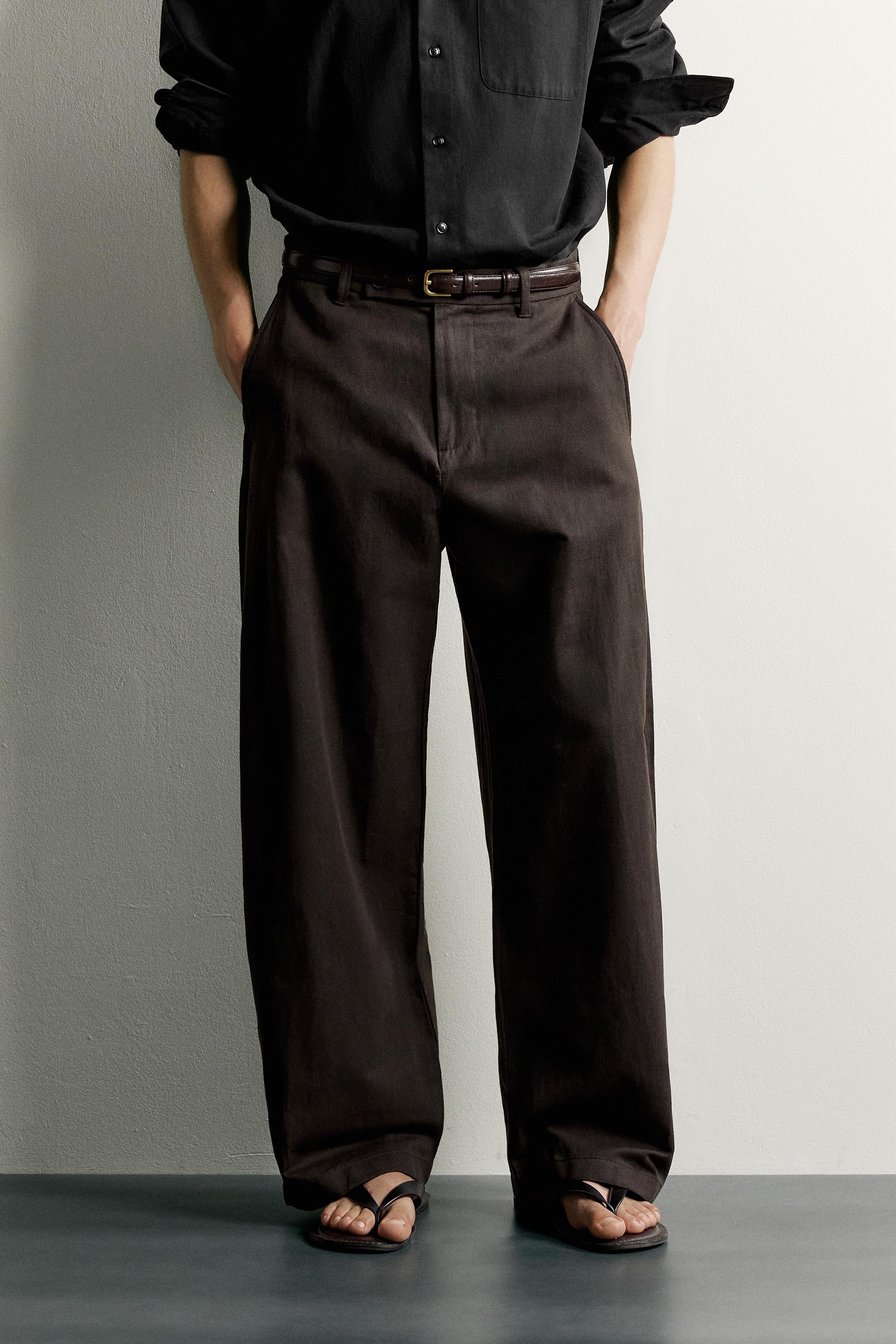 BARREL-FIT PANTS — Chocolate brown