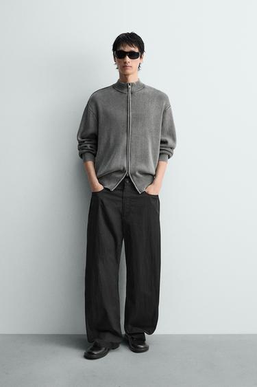 워시드 스트럭처 니트 재킷 - Zara의 그레이 - 이미지 0