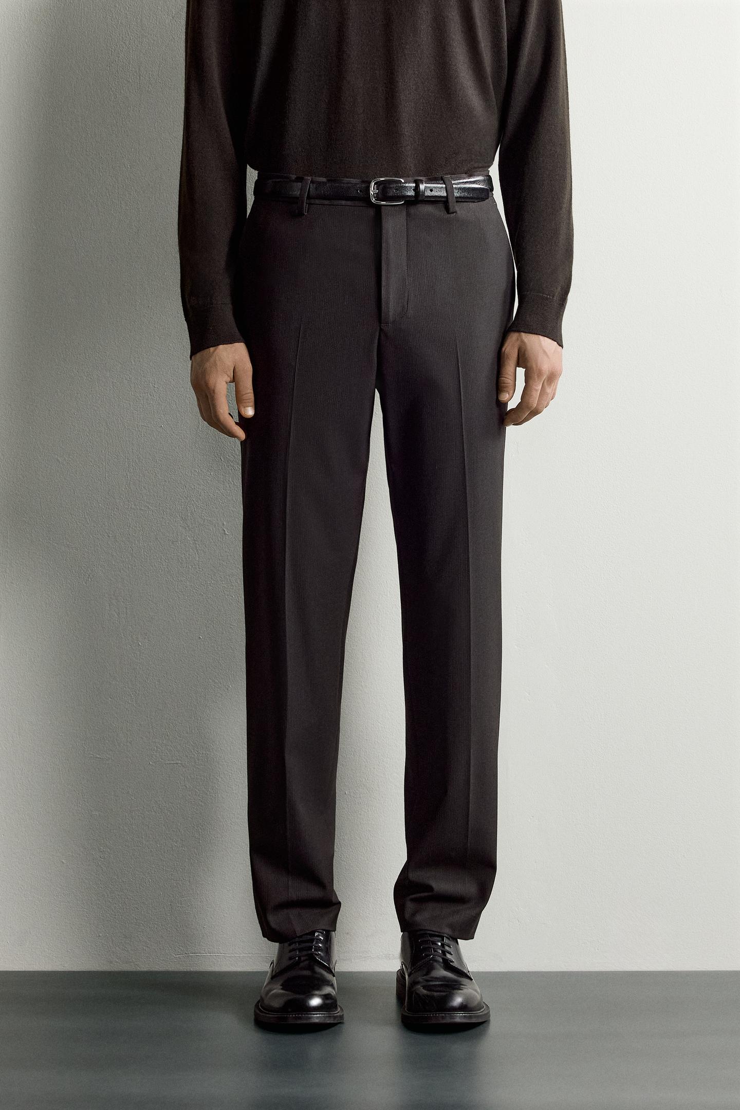 Мужские брюки Zara Striped Regular Fit Suit, цвет: Тёмный коричневый — фото 2