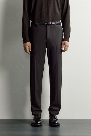 STRIPED REGULAR FIT SUIT PANTS — Dark brown 2