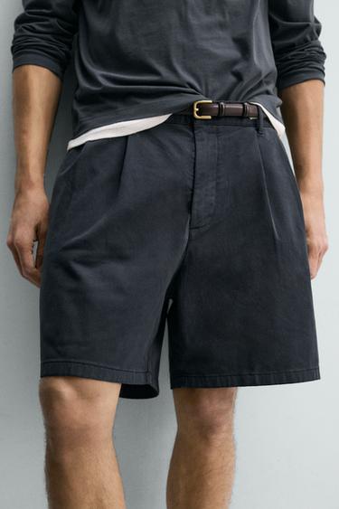 BERMUDA CHINO REGULAR FIT À PLIS - Bleu marine de Zara - Image 4